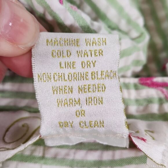 🔹️Details by Buschwacker Green Seersucker w/Pink Monkeys Capri Pants Size 8 - Picture 10 of 10